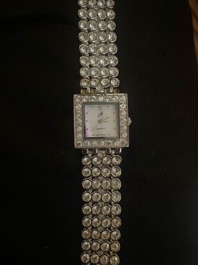 Rhinestone Silver-Tone Bracelet Watch - Brand Not Visible